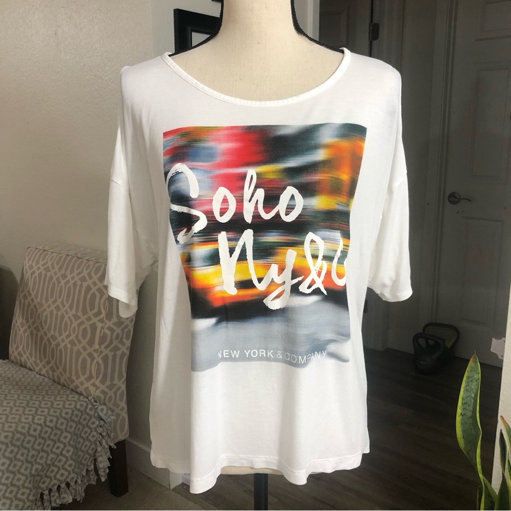 NEW YORK & CO Cold Shoulder SoHo Colorful Graphics Tee Sz XL